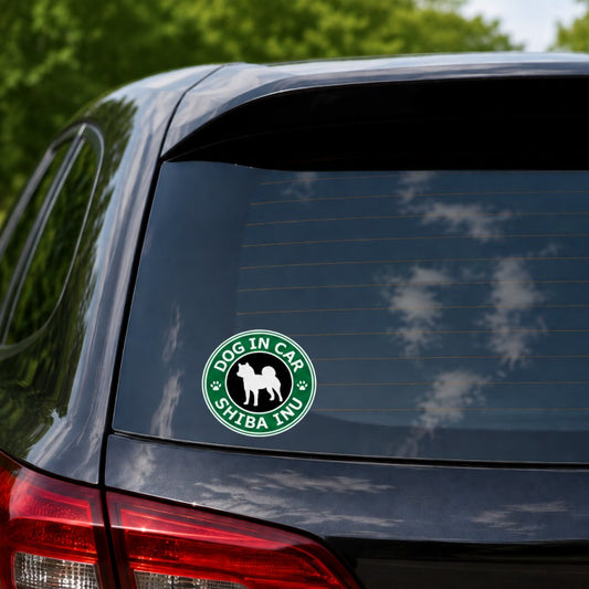 柴犬 ステッカー 車用 防水 スタバ風 DOG IN CAR|丸型 直径12cm 屋外対応