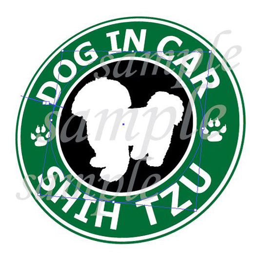 シーズー ステッカー 車用 防水 スタバ風 DOG IN CAR｜丸型 直径12cm 屋外対応