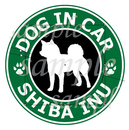 柴犬 ステッカー 車用 防水 スタバ風 DOG IN CAR｜丸型 直径12cm 屋外対応